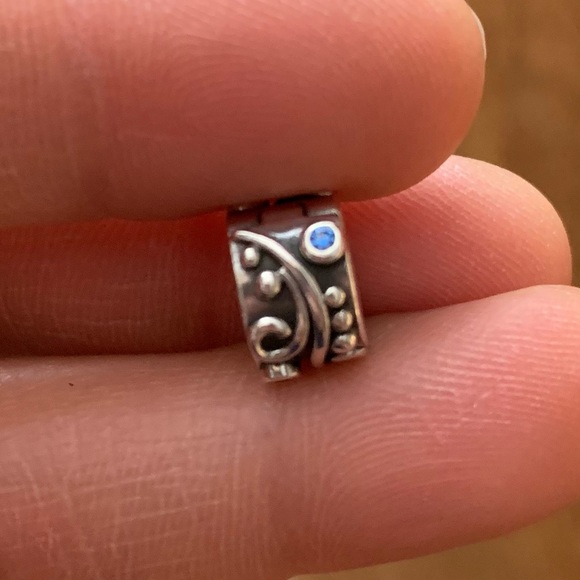 Retired HTF Pandora Blue Tendril Safety Clip Stopper w/ Blue CZ Charm Bead 925 - Picture 5 of 11